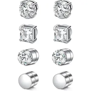 4 PCS Stud Earrings Fake Cubic Zirconia Diamond Earrings for Women Men outdoorfun
