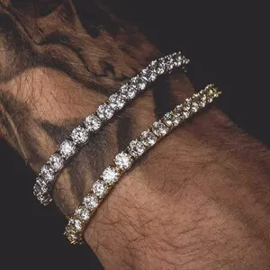 Bracelet Iced Out Single Row Rhinestones Cuban Link Chain Bling Tennis Charm Bracelets Zirconia Jewelry for Men European & American Style Geometry Alloy Diamond Treatment Waterproof Hypoallergenic