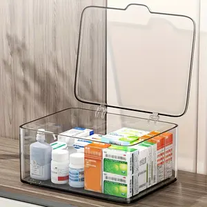 Large Capacity Flip Lid Medicine Box, Transparent Desktop Storage Box, Dustproof Organizer, Multi-Functional for Cosmetics, Beauty Supplies Organizer, Jewelry, Office Supplies