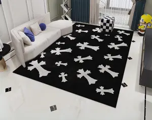 Cross Black And White Popular Modern Area Rug, Machine Home Decor Rug Gift Hype Beast Rug Large Square Colorful Rug
