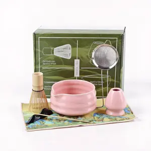 7 count Matcha Whisk Set with Spout Bowl, Ceramic Matcha Set, Includes  Whisk, Chasen Holder, Scoop and Rest, Stainless Sifter,  Towel,   for Beginners and Matcha Lovers,