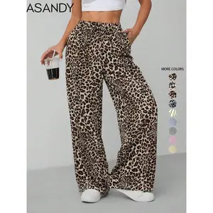 Women's Leopard Print Tie Front Pocket Wide Leg Pants, Casual Comfy Straight Leg Trousers for Daily Wear, Ladies Bottoms for All Seasons, Womenswear