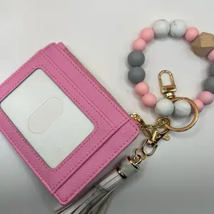 Pink, Marble, Grey Keychain bracelet with Waller