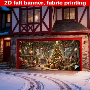 Christmas Garage Banner, Durable Polyester Material, Christmas Tree, Nutcracker Dolls, Gifts, Fireplace, Garland, Perfect for Holiday Decorations