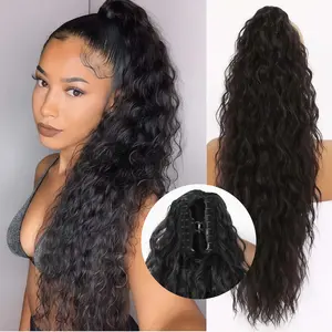 Black Brown Ombre Brown Blonde Mix 30 Inch Curly Ponytail Hair Extension Clip On Voluminous Synthetic Hairpiece For Women Safe Easy Use Natural Realistic Everyday Wear