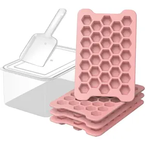 Mini  Tray for Freezer: Small Plastic Ice Cubes Trays for Freezer with Box - Easy Release Stackable Mini  Maker - Nugget Ice Trays for Freezer with Ice Container
