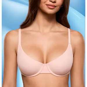 Women's Invisible Demi Balconette Non Padding Bra - Unlined Underwire, Casual Support for 32D,36D,38DD Sizes, Comfortable Everyday T-Shirt Support Bra