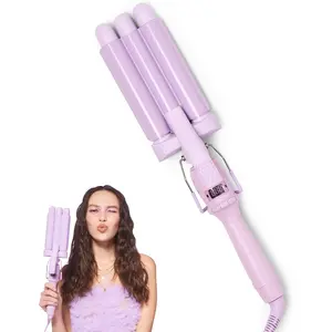 Hair Waver 0.9" - Small Hair Waver 3 Barrel, Mini Curling Iron 0.9 Inch, Small Ceramic Barrel Waver for Thick, Thin, Long, or Short Hair - 0.9 Inch, Lilac with Glove