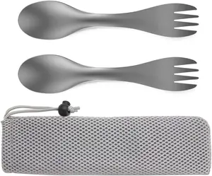 Titanium 2 in 1 Fork and Spoon Combo 2-Pack Ultra Lightweight Camping Utensil,  Spork for Backpacking, Hiking, Outdoors