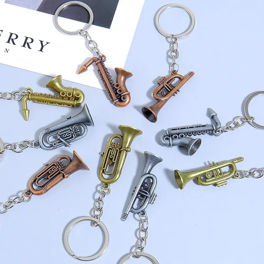 Retro Alloy Miniature Musical Instrument Keychains - Unisex Changeable Multiple Colors Saxophone, Trumpet, Tuba Keyrings, Bag Decor, Music-Themed Gift Ideas for Music Lovers