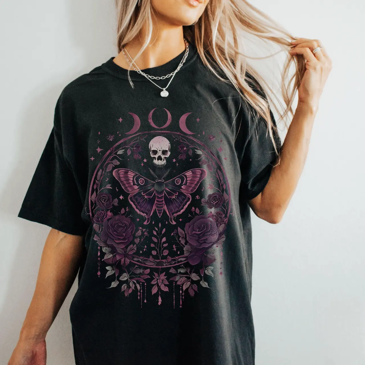 Comfort Color Floral Goth Moth Shirt, Dark Cottagecore Tee, Witchy Shirt, Goth Mom Shirt, Occult Bookworm, Spooky Cute Skull Tshirt, Goblincore T-shirt