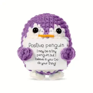 1 Piece – Yellow or Purple Cute Positive Plush Doll – Handmade Crochet Duck & Penguin with Inspirational Card, Perfect Desk Decor & Daily Mood Booster gift graduation huggable stuffed animal