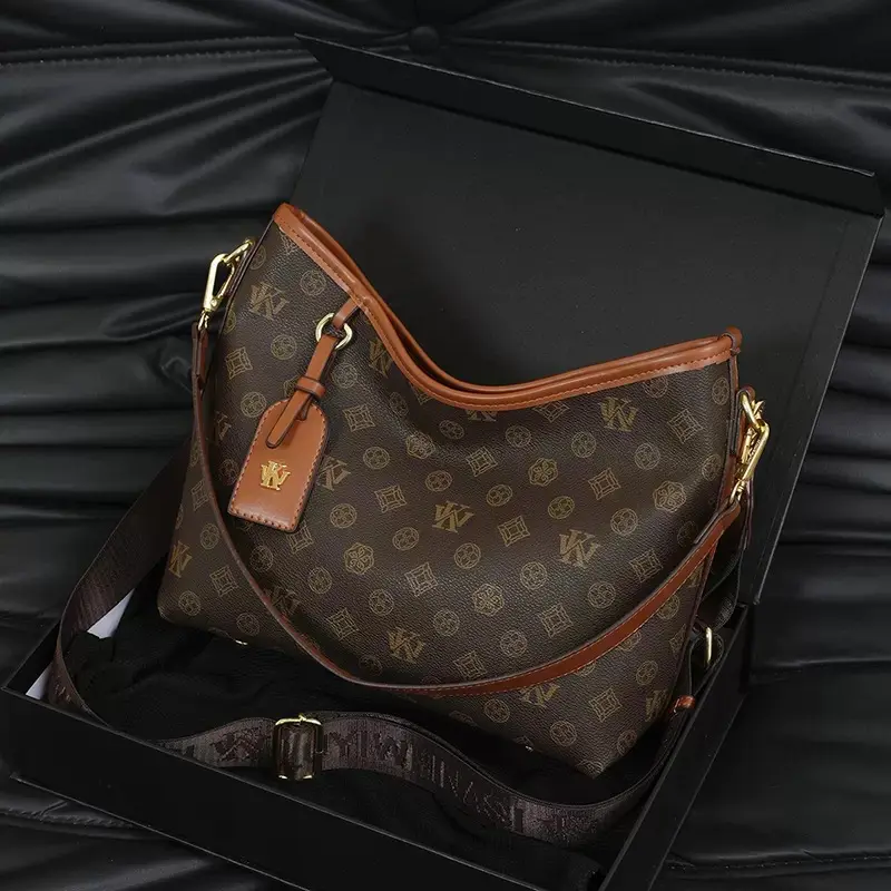 Vintage Paris Leather Commuter Ladies Handbag, Premium PU Double Shoulder Strap Large Capacity Ladies Shoulder Bag, Letter Printed Large Crossbody Bag, Stylish Brown Bag for Ladies