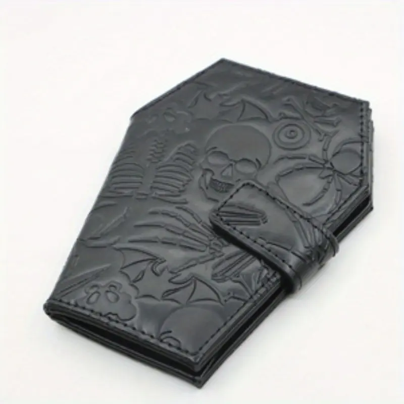 Gothic Style Embossed Skull Design PU Material Clutch Bifold Wallet Purse, Dark Spooky Gothic Retro Vintage Fashion Accessory for Women & Girls