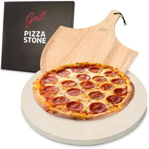 PIZZA STONE | Circular Pizza Stone For Oven Baking & BBQ ing With Free Wooden Peel |  Round 15" Inches Diameter (38CM) Durable Cordierite Cooking Stone.