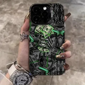 Trendy Money Skeleton Hand Pattern Phone Case, Suitable for iPhone 17 Pro Max Plus Air/ 16 15 14 13 12 11  x/xs , Stylish Phone Shock Absorber Cover
