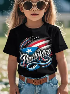 Individualistic round-neck short-sleeved shirts for Boy and girl🔥 Puerto Rico Flag Heritage Month Novelty Aesthetic Graphic Kid T-Shirt Casual Kid T Shirts Trendy Cool Tops Tees for Kid