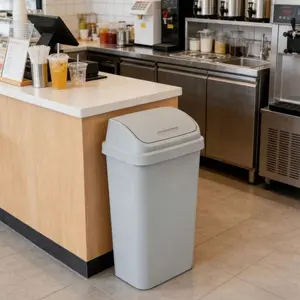 13 Gallon Kitchen Trash Can with Swing Top Lid - Heavy-Duty Plastic Garbage Bin for Home Use
