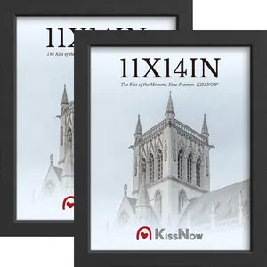 11x14 Picture Frame 2 Pack Black Solid Wood Wall Gallery Poster Frame