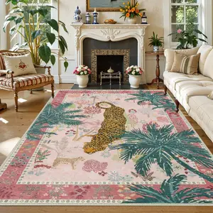 Luxury Leopard Print Living Room Rug, Vintage Bohemian Style Sofa Coffee Table Mat, Non-Slip Carpet, Home Decor for Bedroom, Hotel