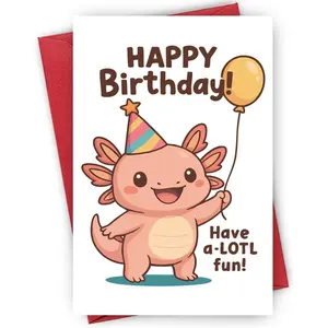 1PC Cute Axolotl Birthday Card, Happy Birthday Greeting Card for Friends Family, Celebration Card, Fun Party Cards, Special Occasion, Cute Design, Animal Theme, Perfect for Cute Vibes, Gifting to Buddies