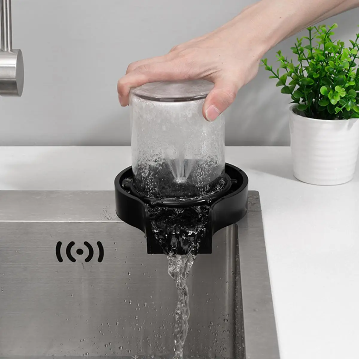 Automatic Glass Rinser, 1 Count Automatic Cup Washer for Sink, Cup Cleaner for Sink, Automatic Glass Washer for Kitchen Sink Cafe Bar