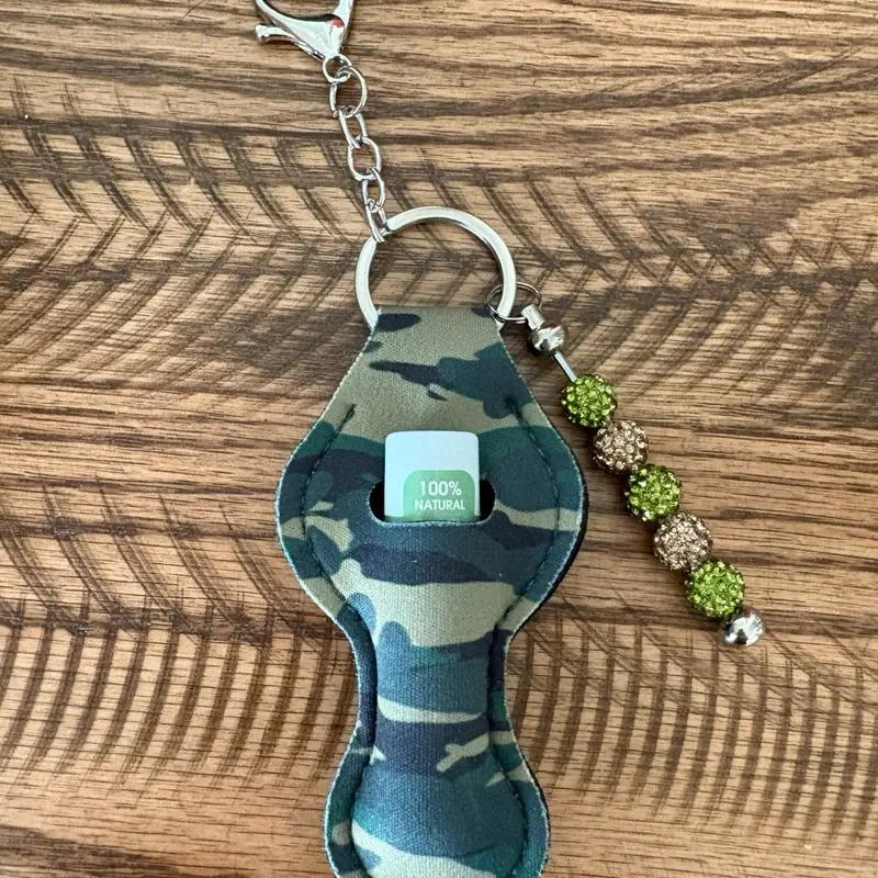 Camouflage Keychain with 100% Natural Charm and Green Beads for Outdoor Enthusiasts