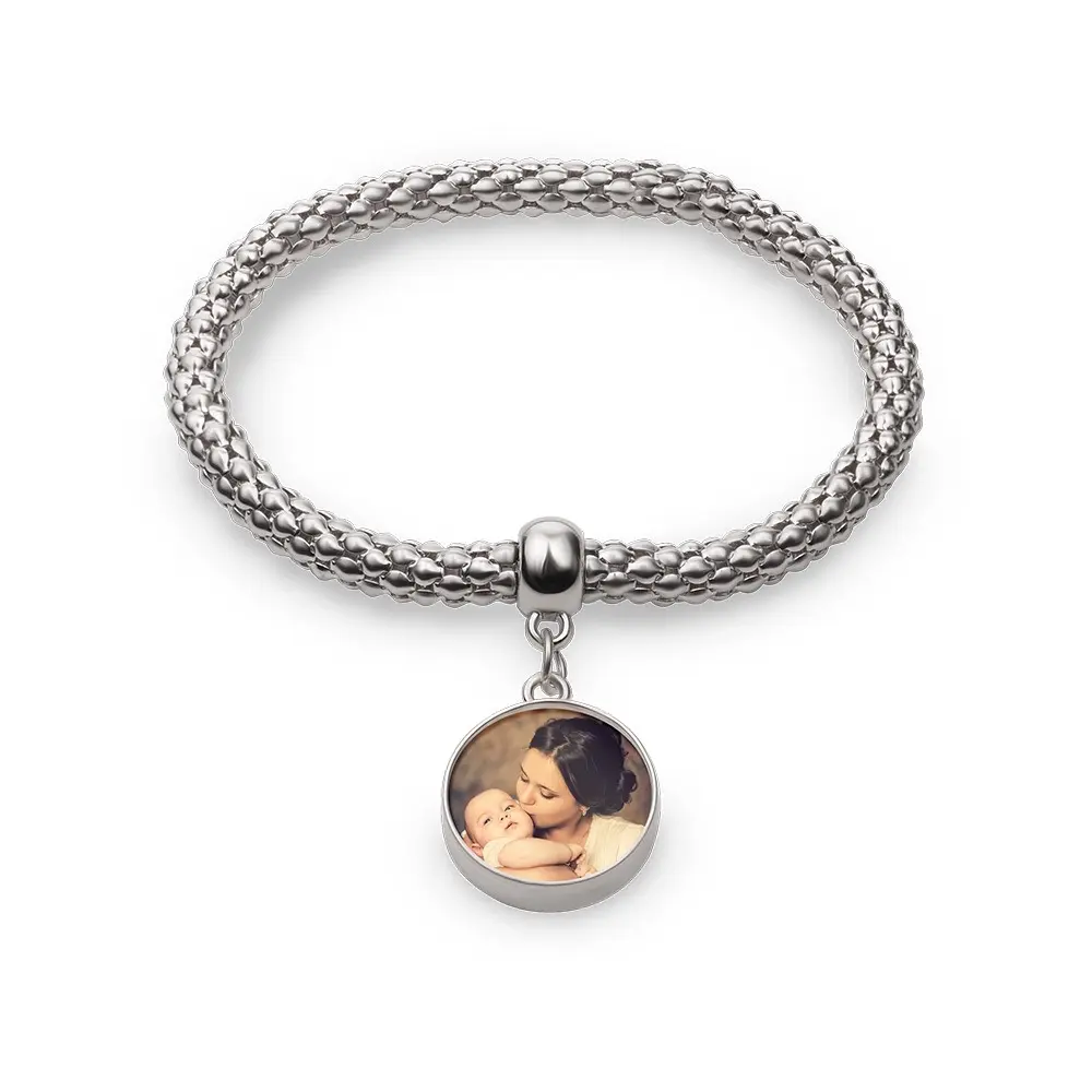Round Photo Charm Stretch bracelet