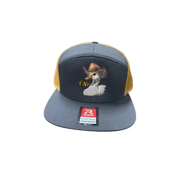 TWF Cowboy Duck - 7 Panel Richardson-Grey/ Mustard Hat with Black & White Accents Minimalist Design