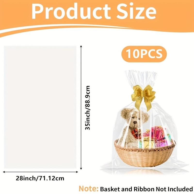 10pcs Large Shrink Wrap Bags for Gift Baskets, Transparent PVC Heat Seal Bags, 20x28/24x32/28x35 Inches, Easter Halloween Christmas Valentine's Day
