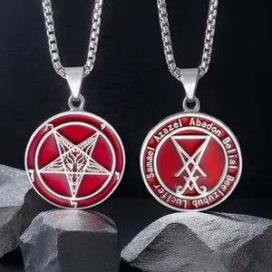 Satanic Baphomet Necklace for Men Women,Sigil of Lucifer Pendant, Inverted Pentagram Demon Devil Symbol Both Sided Jewelry Stainless Steel Pendant Chain
