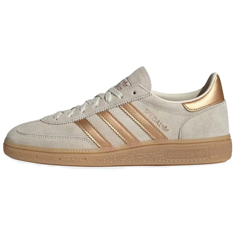 Adidas Women's Handball Spezial Sport Sneakers - Athletic Casual, Breathable Lightweight, Mesh Upper, Rubber-Soled, True Size Gym-Ready Shoes (Light Gold, Brown, Cream White, Gum Colorway)