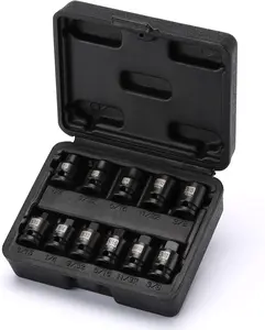 11 count 3/8" Drive Pipe Plug Socket Set, SAE, CR-MO, Tapered Male Square Drive- 3/16 Inch to 3/8 Inch, Chamfered Female Square Drive- 1/4 Inch to 3/8 Inch, 11 count Set