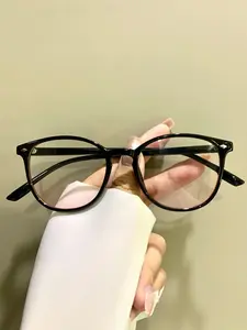 Oval Frame Glasses, Simple Casual Fashion Eyewear for Men and Women, Trendy Casual Frames, Metal Hinged PC Lens