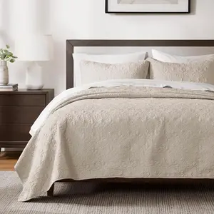 Park Quebec Set - Luxurious Damask Stitching, Cotton Filled Lightweight Coverlet Bedspread Bedding, Shams, King/Cal King(104"x94"), Cream 3 Piece