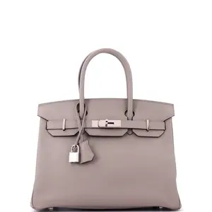Pre-owned HERMÈS Leather Top Handle Bags Hermes Birkin Handbag Grey Epsom with Palladium Hardware 30 by Rebag