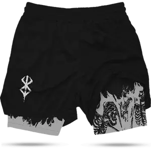 Berserk Men's 2 in 1 Anime Graphic Gym Shorts Quick Dry Drawstring Mesh Athletic Running Shorts with Liner