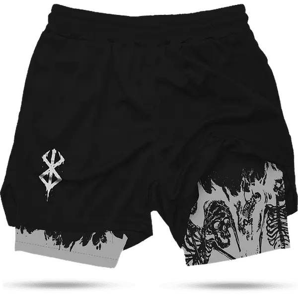 Berserk Men's 2 in 1 Anime Graphic Gym Shorts Quick Dry Drawstring Mesh Athletic Running Shorts with Liner