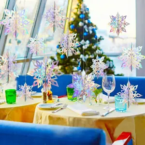 12 Pcs 3D Snowflake Christmas Hanging Party Decorations, Rainbow Paper Garland for Winter Wonderland, New Year Birthday Party Supplies