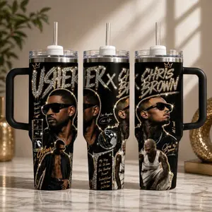R&B Music Star Inspired Tumbler 40oz – Graphic Hip Hop Cup with Handle, Fan Gift