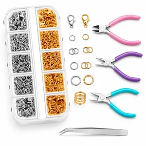 Jewelry Making and Repair Kit with Jump Rings Lobster Clasps, Pliers, Tweezers and Findings Box