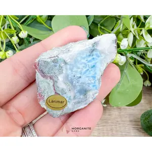 Raw Larimar with One Polished Side No. 27 | Rare Stone of Atlantis Crystal from Dominican Republic for Calm, Communication & Emotional Healing