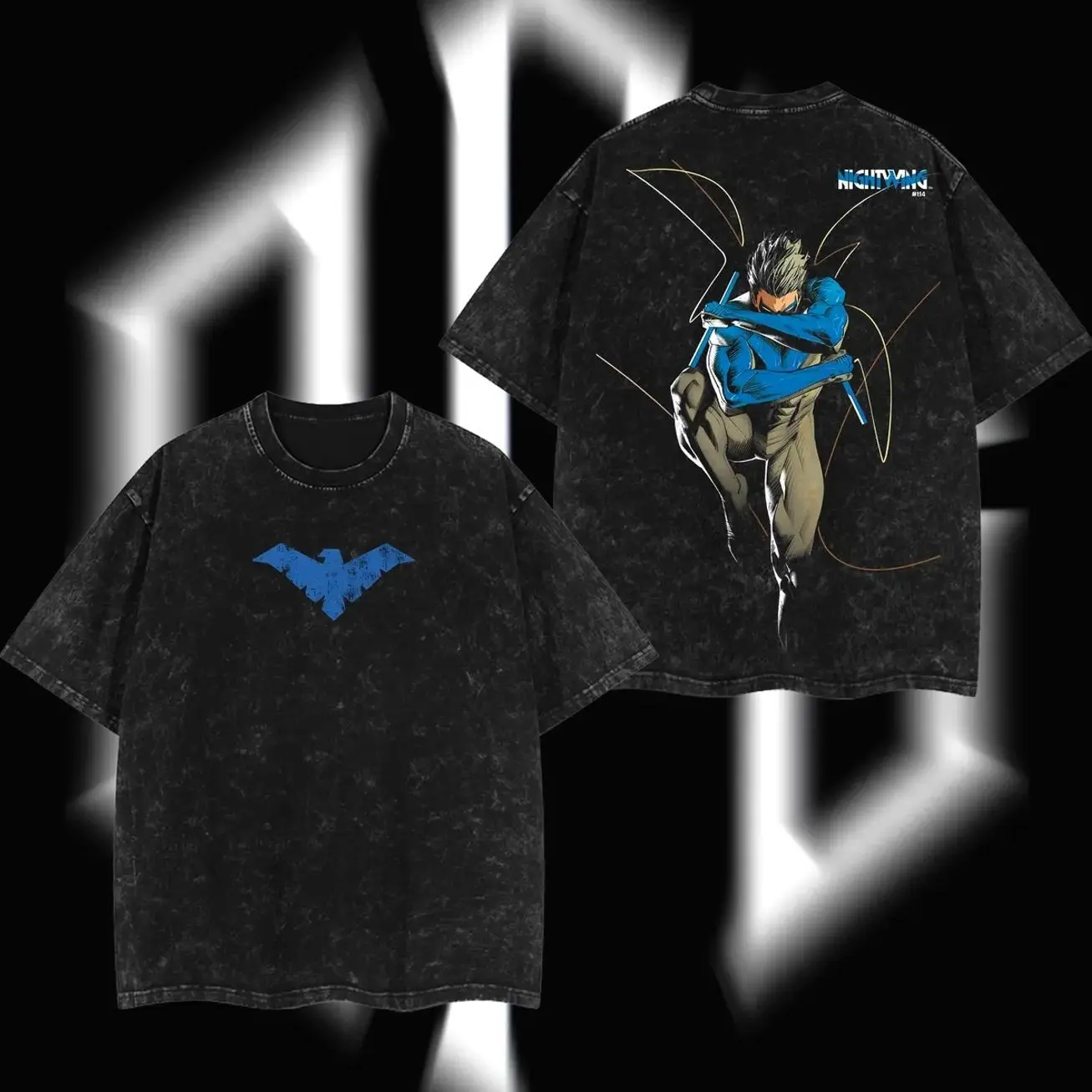 SuperStyle Men's Teen Titans #44 Grayson Nightwing (Robin Hood #1) Hero Verse Comic Double-Printed Oversize Lightweight Acid-Washed Classic Soft Seamless Fabric Apparel, Unisex TV Series Graphic Streetwear T-Shirt 95U