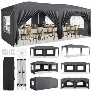GARVEE 10x20 Heavy Duty Pop Up Canopy Tent with 6 Removable Sidewalls, Easy Up Commercial Canopy Tents for Parties, Large Outdoor Canopies with 3 Adjustable Heights, Stakes X18, Ropes X6, Grey