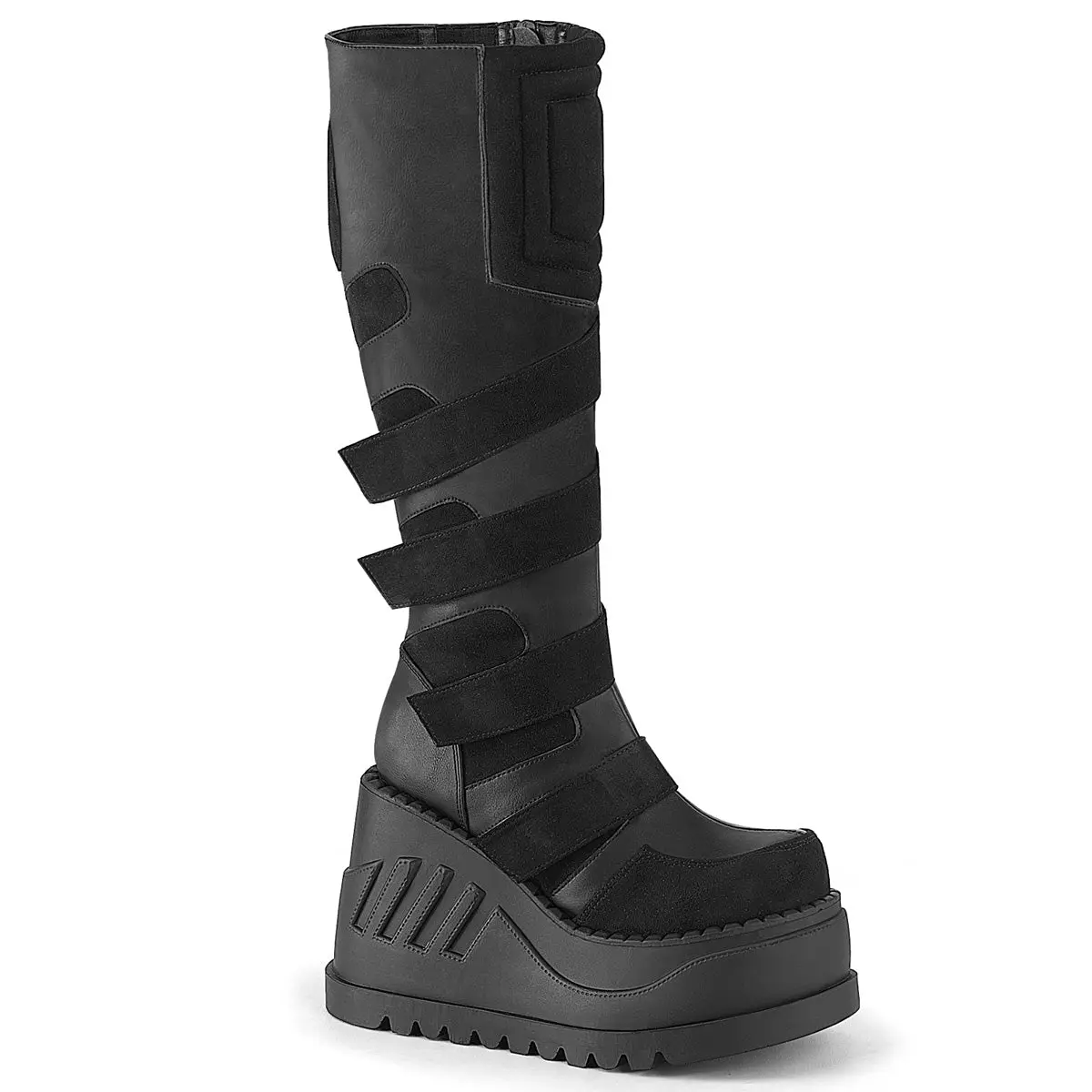 Demonia Stomp-228 Black Vegan Leather Knee High Boots