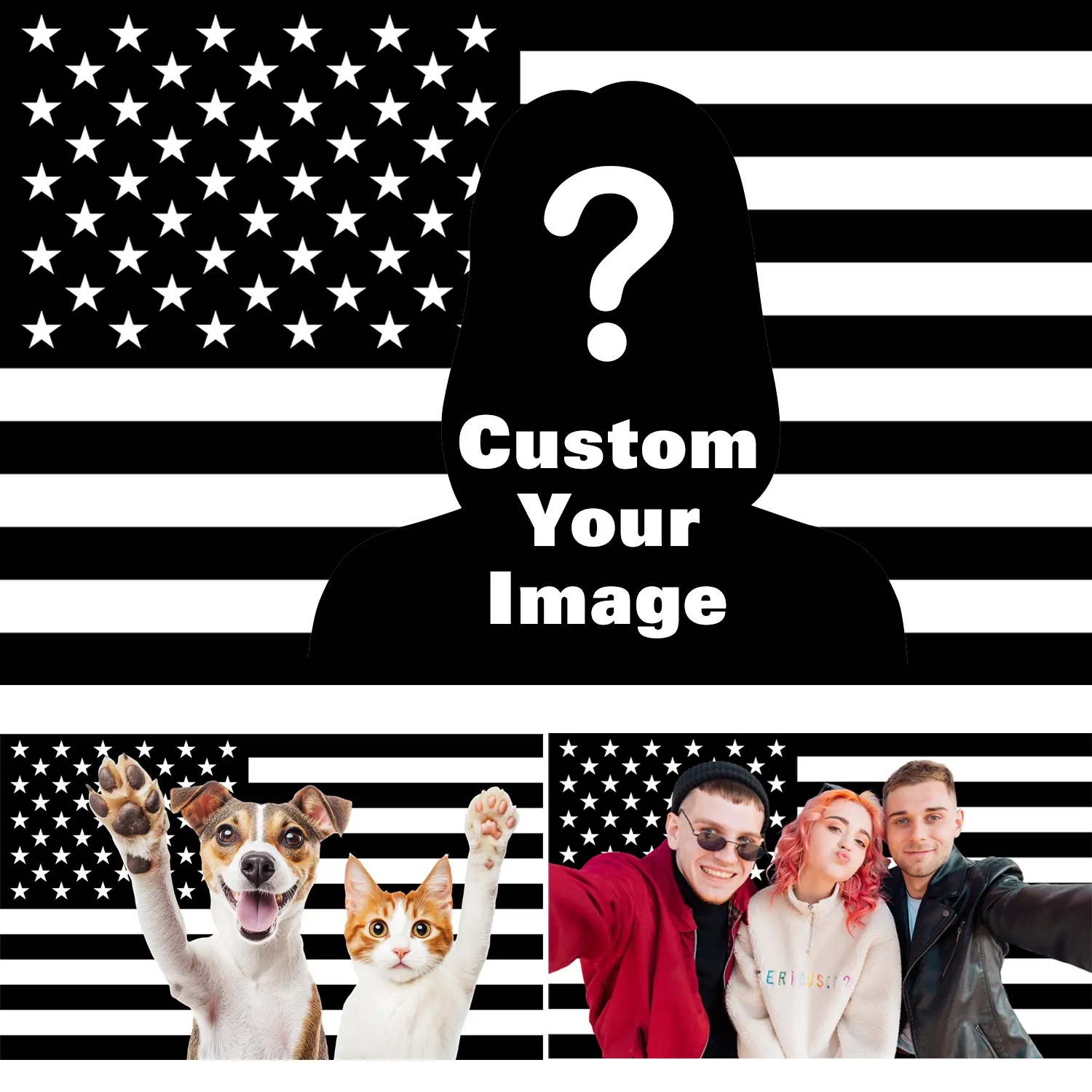 Custom  America Flag Tapestry, Black Blue Green Purple Orange Red Personalized USA Flags, Design Your Image Funny Tapestry Poster, for Decorate, Clubs, Concerts, Bars, University, Dormitories, Living, Rooms, Bedrooms(2X3 ft ,3x5 ft ,4x6 ft)