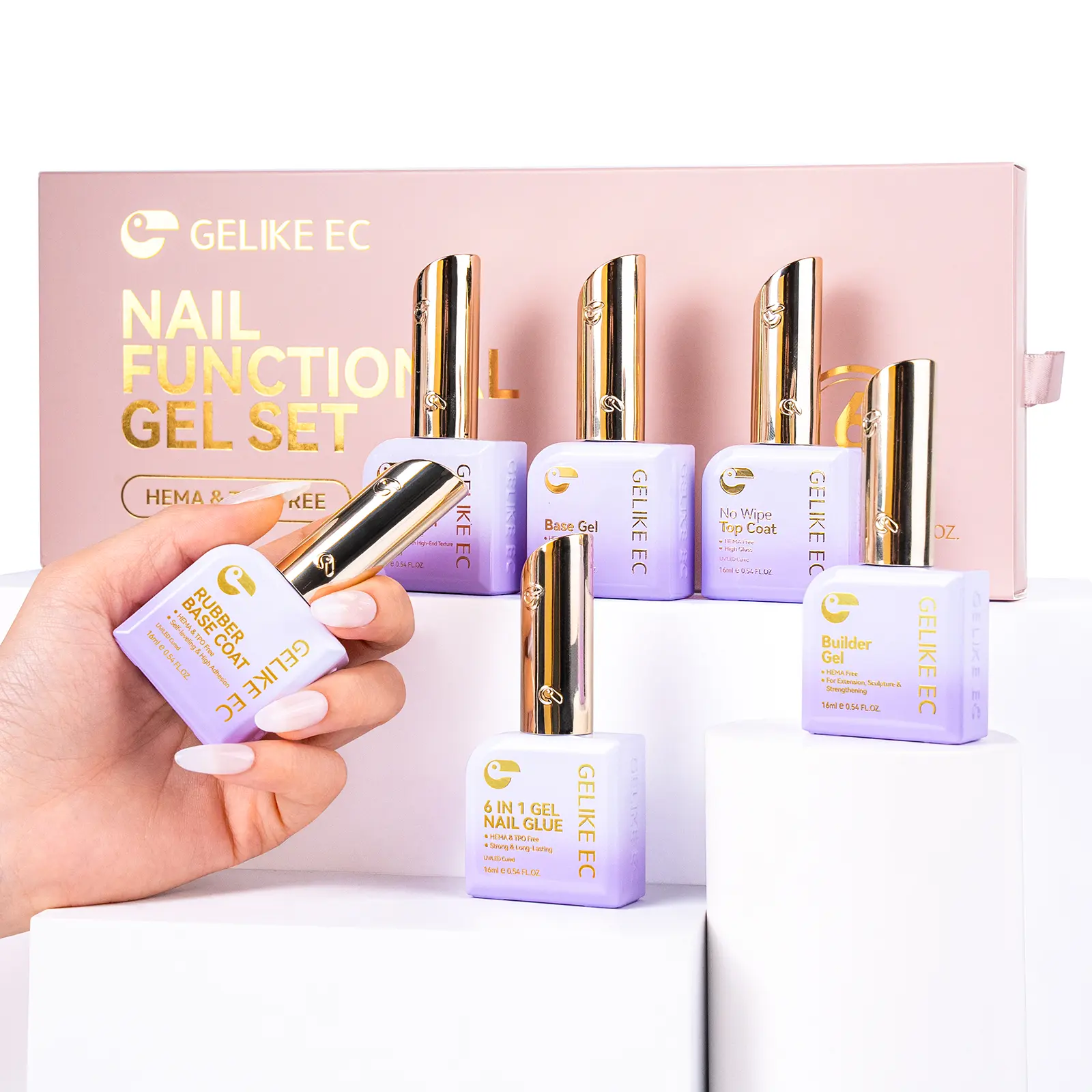 GELIKE EC All-In-One Gel Set, 6 Pcs Salon-Quality UV/LED Nail Art Set, Beginner-Friendly DIY Home Manicure Gift for Women, All-in-One Value Pack Nail Care Nail Polish