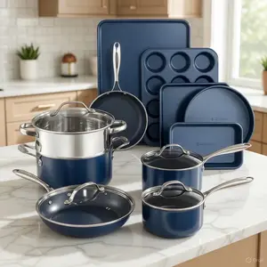 Granitestone 15 Pc Kitchen Pots and Pans Set Non Stick, Kitchen Cookware Sets, Pot and Pan Set, Nonstick Cookware Set, Diamond Coated Non Stick Pots and Pan Set, Dishwasher Safe - Blue GraniteStone