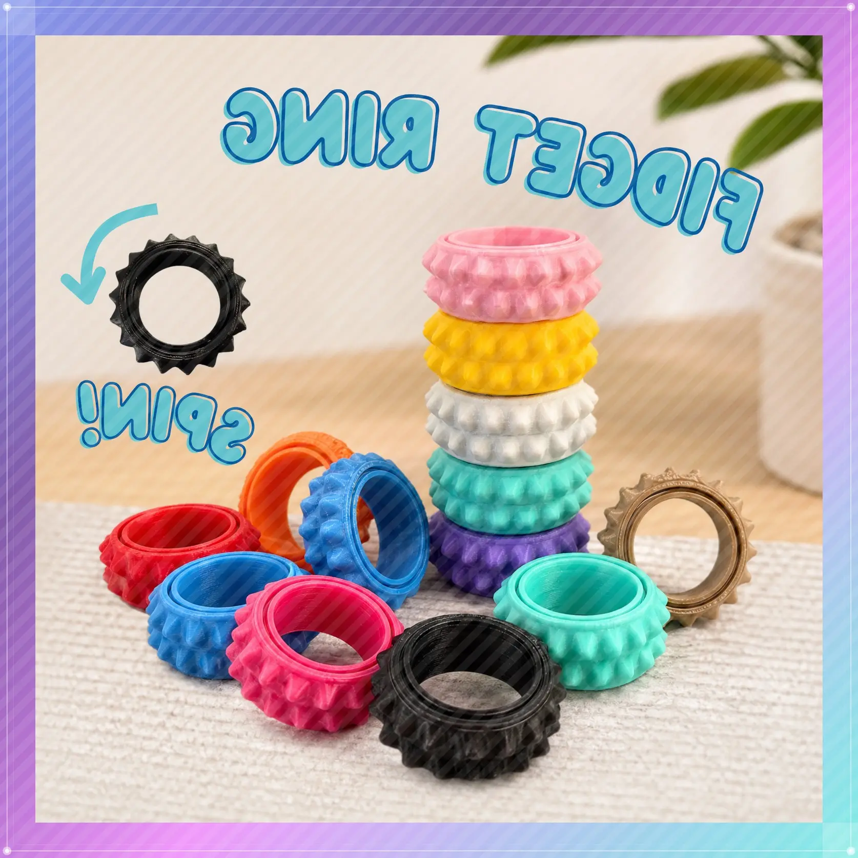 Little Ouchies Grippie Spin Ring – Anxiety Spinner Ring, Fidget Ring for Stress Relief, ADHD & Autism Focus, BFRB & Skin Picking Support, Discreet Wearable Sensory Tool for Adults