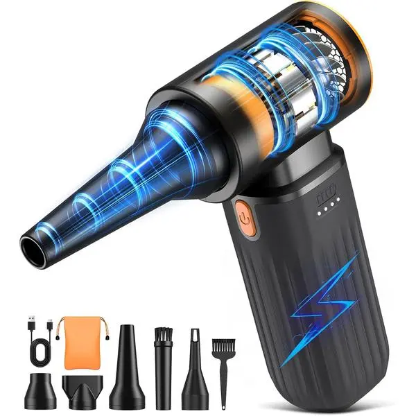 VASSON Compressed Air Duster 260000RPM, Cordless Ultra 3-Speed Adjustable | 5 different nozzles Type-C fast charging Powerful Dust Cleaner for Keyboard, Computer, Car, Outdoor, Air Bed